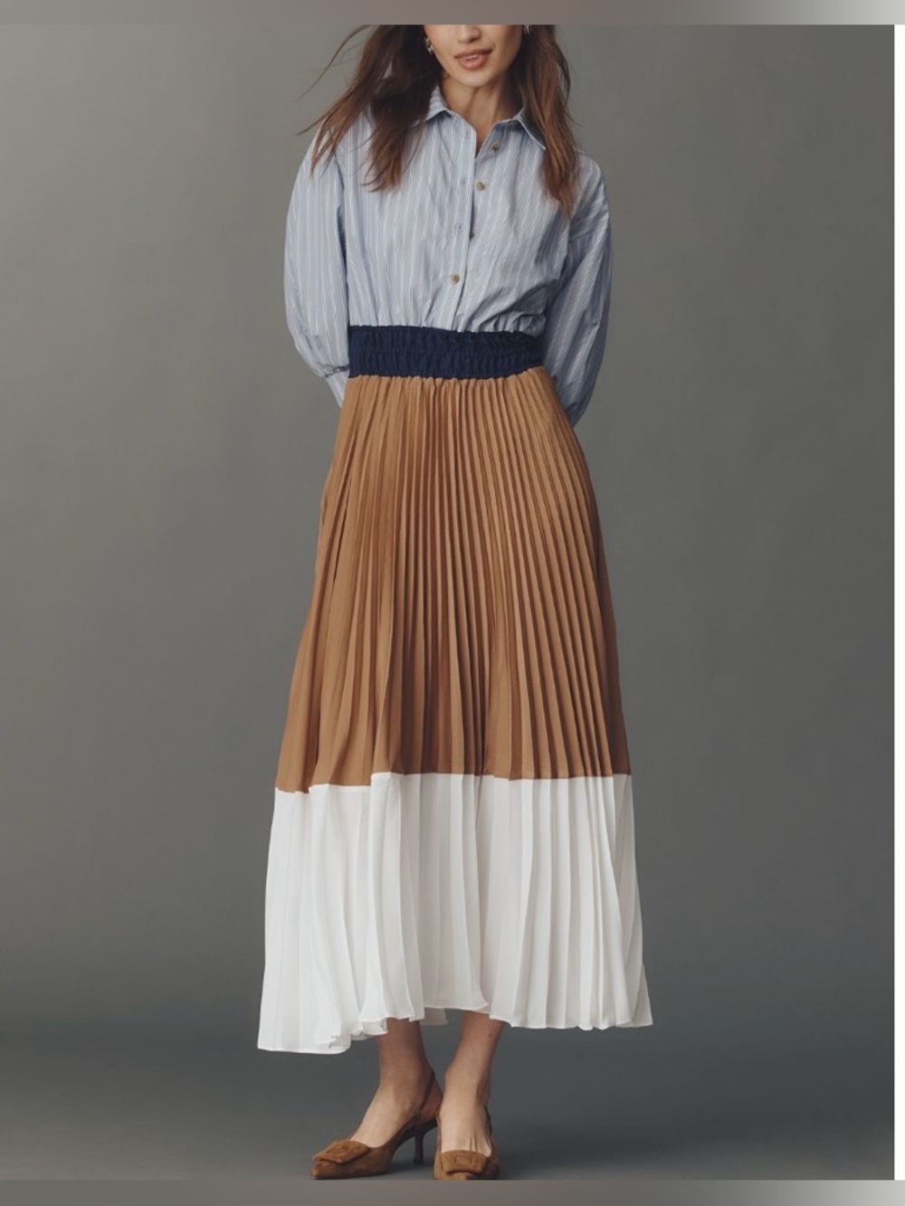 Anthropologie The Somerset Colorblock Pleated Twofer Maxi Dress NWT!